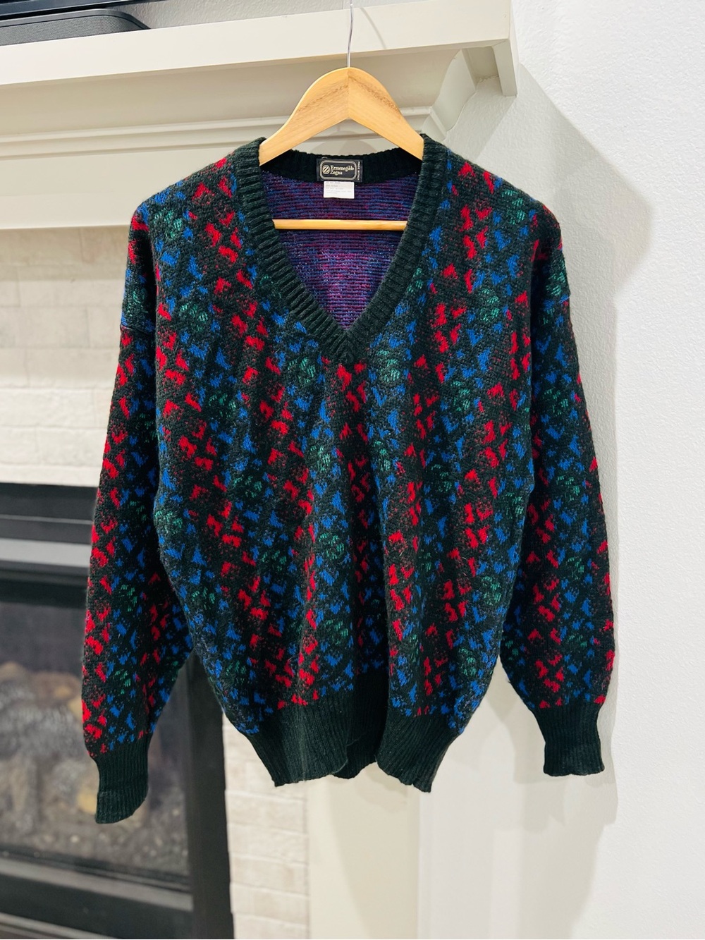 Vintage Ermenegildo Zegna Abstract Geometric Vneck Sweater